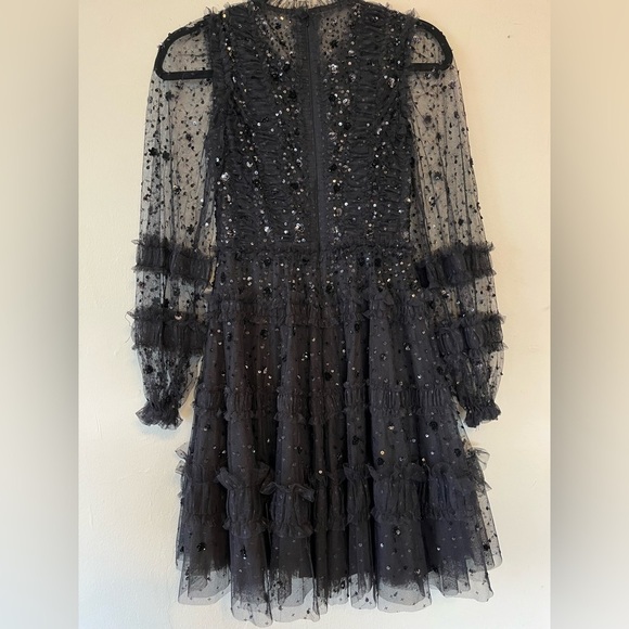 Needle and Thread Violet Shimmer Micro Mini Tulle Sequin Black dress size 2 NWT - Picture 5 of 10